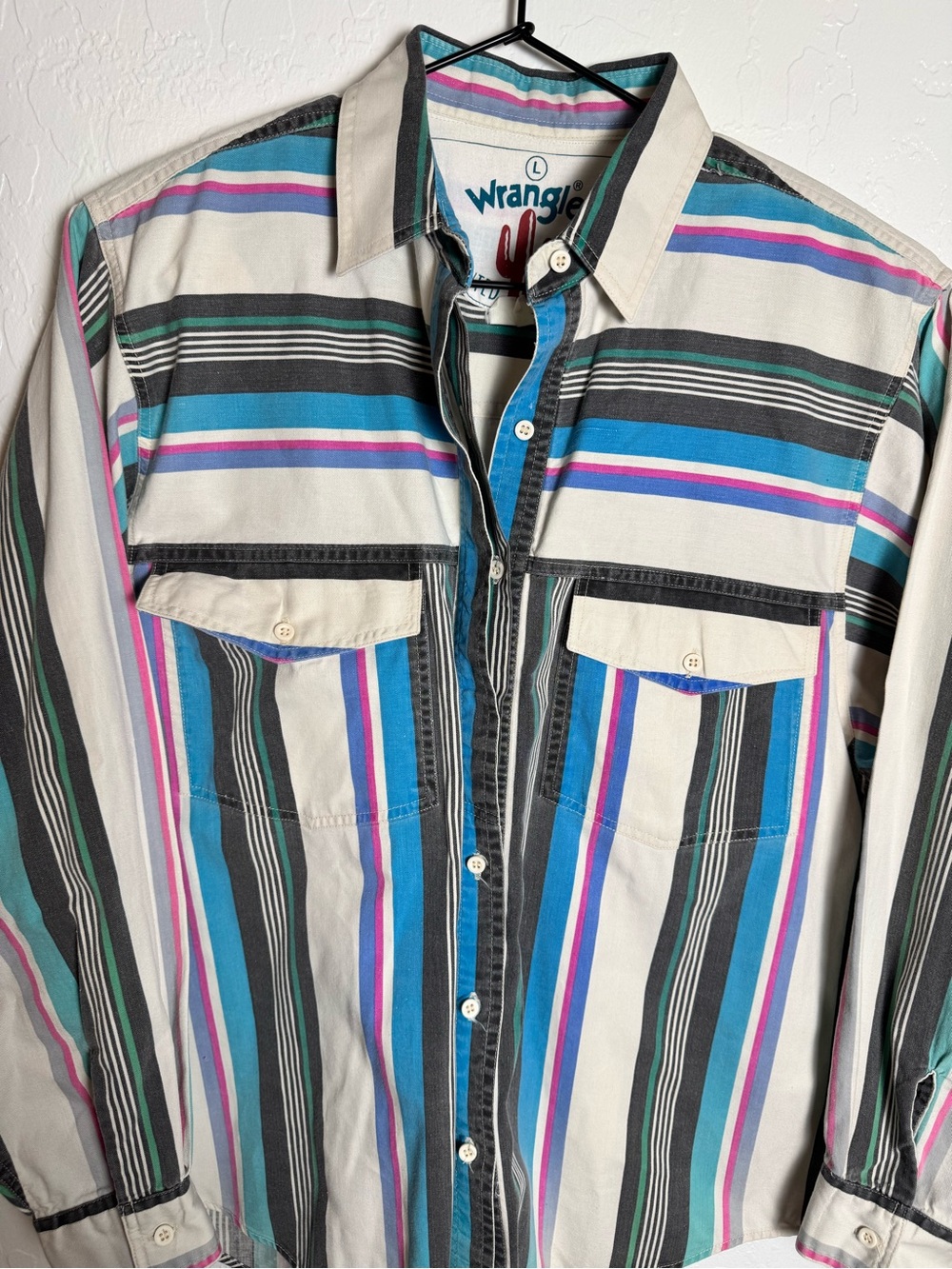 Vintage 90s Wrangler Painted Desert Striped Western Button Up Shirt - Picture 4 of 13